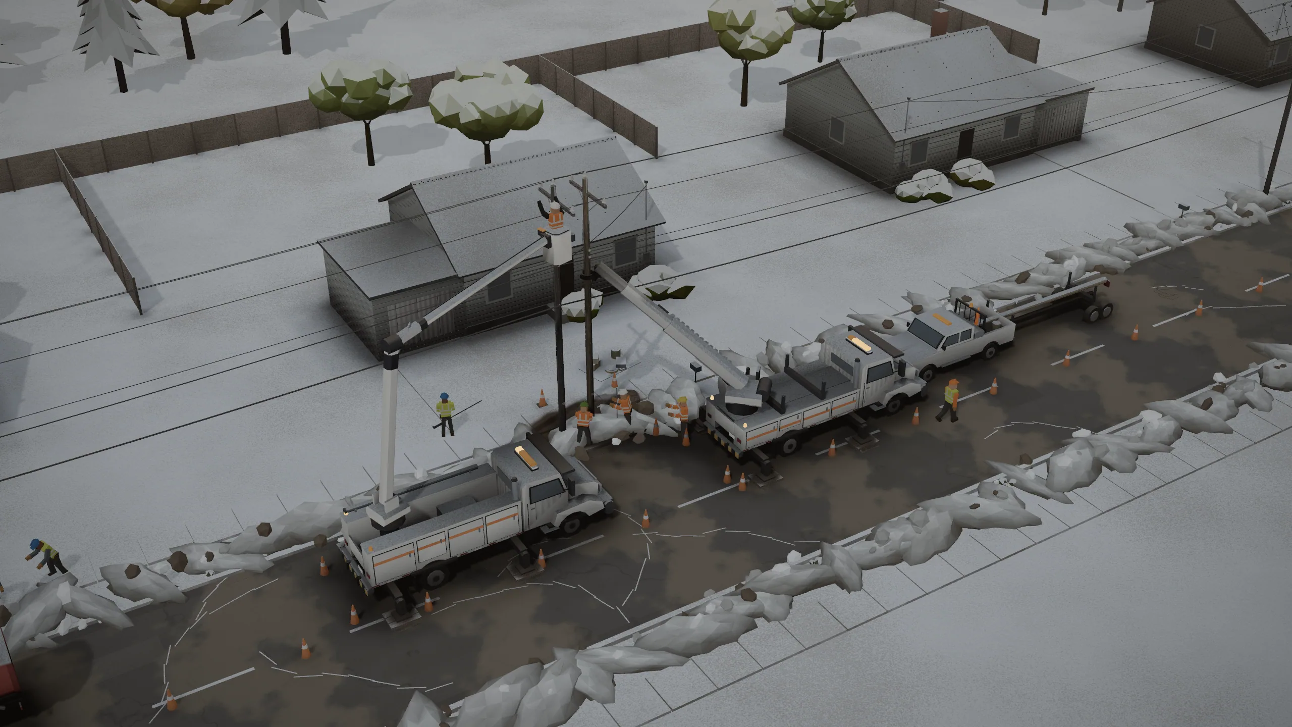 The same street in winter, with snow.